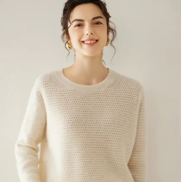 100% Pure Cashmere Knitted Sweater Women Long Sleeve round Neck Thickened Hollow out Knitwear Autumn Winter New Arrival - Image 2