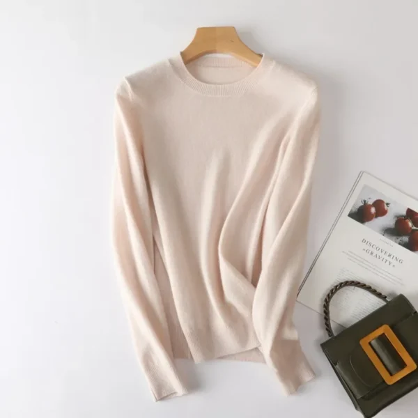 Autumn Winter New Style Loose Fit Crew Neck Long Sleeve Cashmere Sweater Women's Base Layer Shirt Low round Neck Knitwear - Image 2