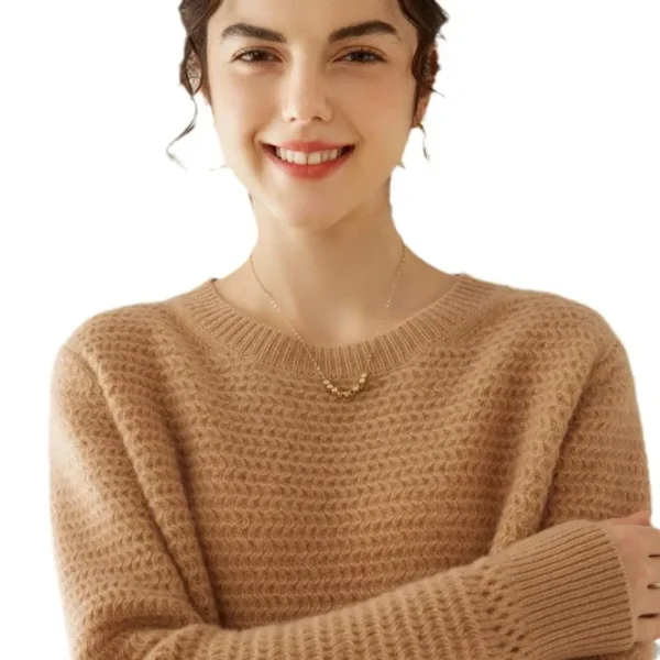 100% Pure Cashmere Knitted Sweater Women Long Sleeve round Neck Thickened Hollow out Knitwear Autumn Winter New Arrival - Image 5