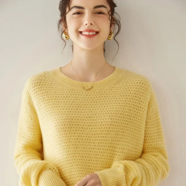 100% Pure Cashmere Knitted Sweater Women Long Sleeve round Neck Thickened Hollow out Knitwear Autumn Winter New Arrival - Image 3