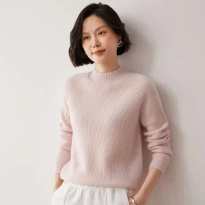 Casual Long Sleeve Cashmere Knitwear Women's Half High Collar Corn Cob Design Solid Color Commute Top Inner Wear Base Layer