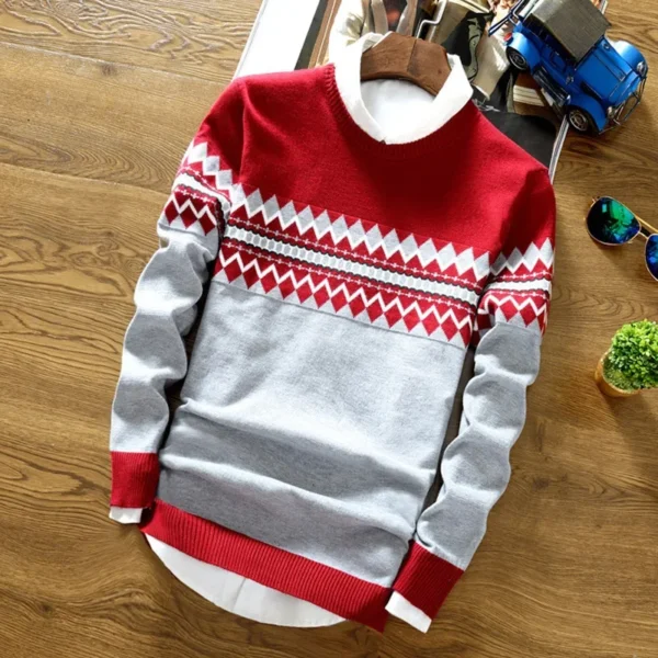 Men's Round Neck Knitted Sweater Autumn/winter Casual Trendy Base Layer Top Fashionable Knitwear Youth Korean Style - Image 2