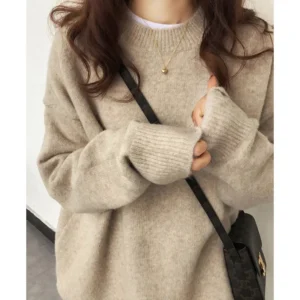 Women's round Neck Knitwear Loose Fit Thickened Soft Comfortable Autumn Winter New Style Solid Color Easy Wear Vintage Lazy Styl