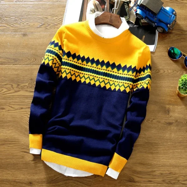 Men's Round Neck Knitted Sweater Autumn/winter Casual Trendy Base Layer Top Fashionable Knitwear Youth Korean Style - Image 3