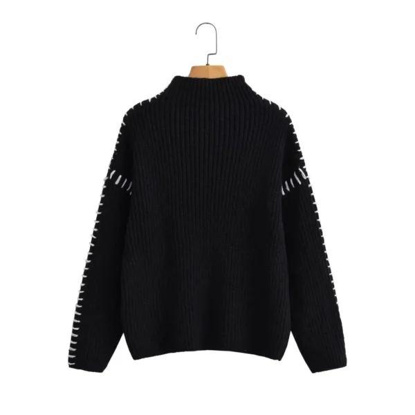 Street Fashion High Collar Color Block Sweater Autumn Winter New Arrival Women's Overhead Knitwear Cross-Border Design 2198 - Image 4