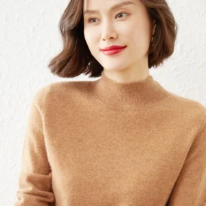 Autumn Winter Short Sleeve Long Sleeve Knitted Sweater Women's Base Layer Half High Collar Loose Fit Solid Color Flat Knitwear