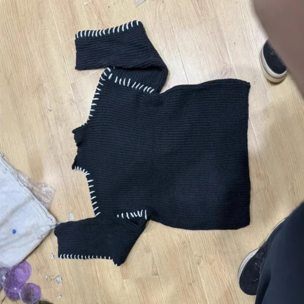 Street Fashion High Collar Color Block Sweater Autumn Winter New Arrival Women's Overhead Knitwear Cross-Border Design 2198 - Image 3