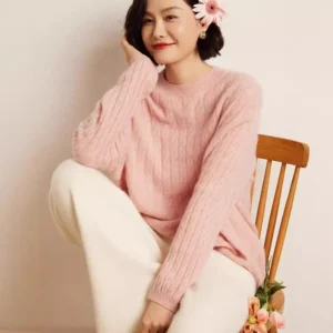 Autumn Winter Ladies' Cashmere Sweater Loose Twisted Knitwear Slimming Meat Covering Fashionable Crew Neck Pullover