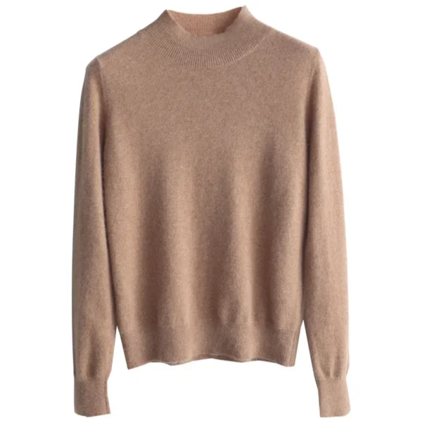 Autumn Winter Short Sleeve Long Sleeve Knitted Sweater Women's Base Layer Half High Collar Loose Fit Solid Color Flat Knitwear - Image 5