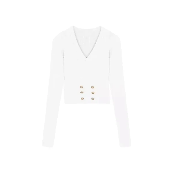Women's V-Neck Long Sleeve Knitwear Short Style Waist-Cinching Slim Fit Design Base Shirt Pure Desire Autumn Winter Top - Image 5