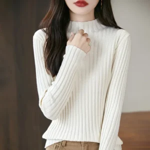 Slimming Effect Pure Cotton Pullover Knitwear Sweater Drawstring Design Autumn Winter New Style Women's Base Layer Shirt