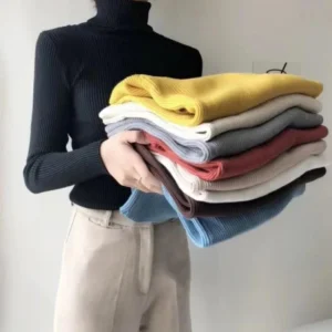 Spring Hot Sale Of The Season Women's High Collar Long Sleeve Knitwear Slim Fit Solid Color Top Trendy Base Shirt Fashionable Fe
