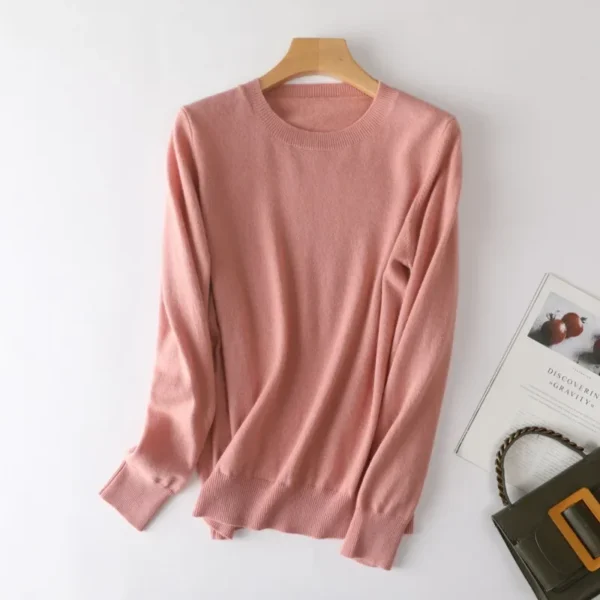 Autumn Winter New Style Loose Fit Crew Neck Long Sleeve Cashmere Sweater Women's Base Layer Shirt Low round Neck Knitwear - Image 3