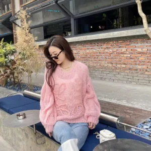 Loose Lantern Sleeve Cashmere Sweater Women's Premium Fashion Crew Neck Knitwear Original Single Channel from NanYiu Shenzhen
