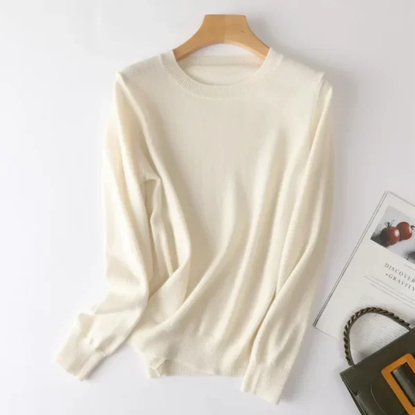 Autumn Winter New Style Loose Fit Crew Neck Long Sleeve Cashmere Sweater Women's Base Layer Shirt Low round Neck Knitwear - Image 4