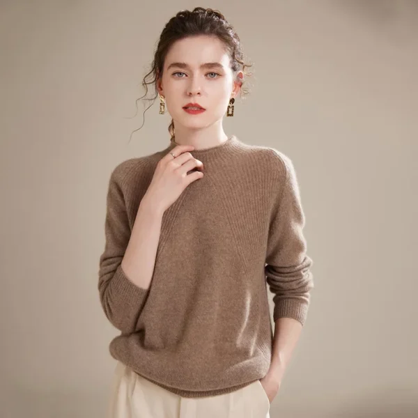 Pure Cashmere Knitwear Half High Collar Pullover Classic Loose Wool Top for Women Basic Style Autumn Winter Fashion Essential - Image 2