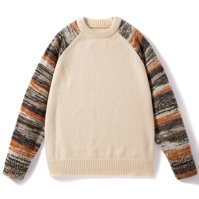 Trendy Patchwork Color Block Shoulder Insert Knitwear Loose round Neck Male Style Spring Autumn Lazy Couple Outerwear - Image 2