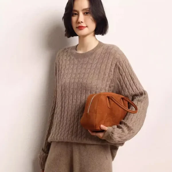 Autumn Winter Ladies' Cashmere Sweater Loose Twisted Knitwear Slimming Meat Covering Fashionable Crew Neck Pullover - Image 2