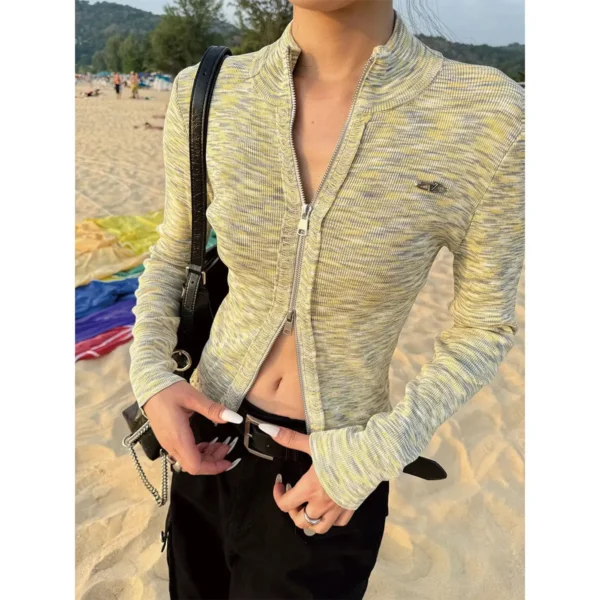 Slim Fit Wave Pattern Street Style Knitwear Stand Collar Hot Girl Top Summer Thin Model Chinese Mainland Production - Image 2