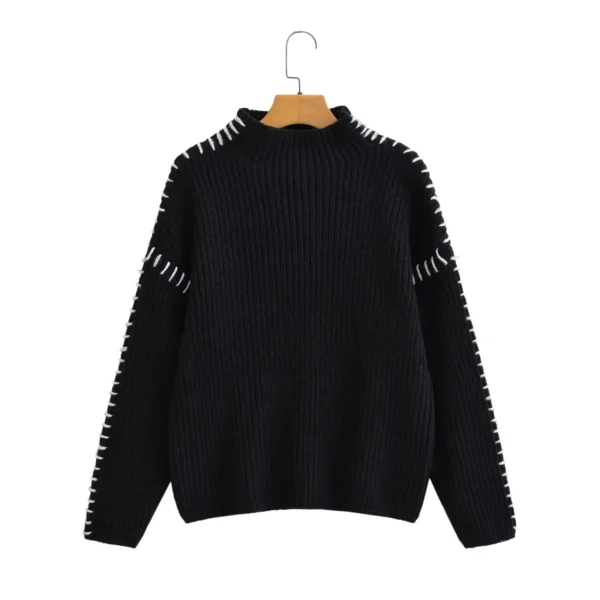 Street Fashion High Collar Color Block Sweater Autumn Winter New Arrival Women's Overhead Knitwear Cross-Border Design 2198 - Image 5